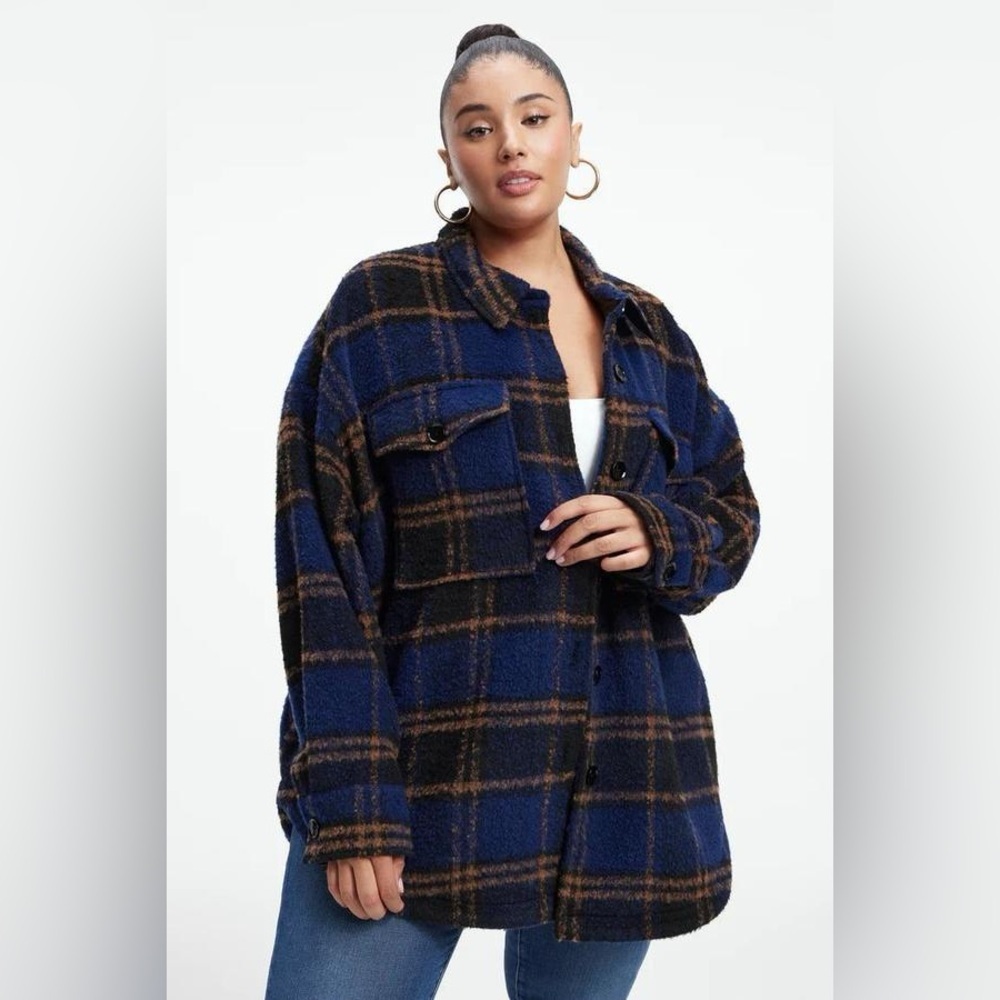 NWT Good American women’s plaid oversized shacket size 5/6